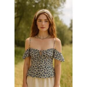 New Faithfull The Brand Menton Top Leilani Blue Floral Cottagecore Blouse 4